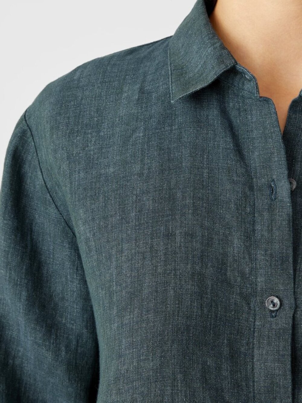 Eileen Fisher Washed Organic Linen Delave Classic Collar Shirt L - Picture 3 of 16
